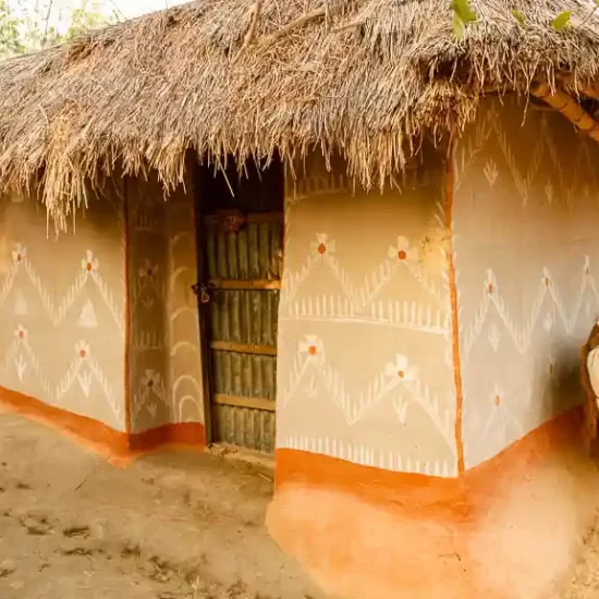 ornamented Traditional mud house of Shantal tribal in Rajshahi