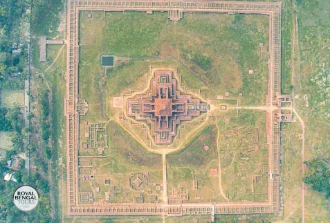 Aerial view of Somapura Mahavihara, the largest Buddhist monastery in Bangladesh