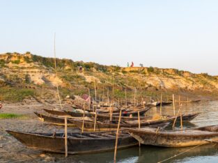 Fishing boats on ganges river in Rajshahi