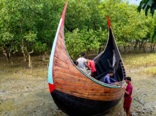 Beautiful moon shape wooden fishing boat in cox's bazar