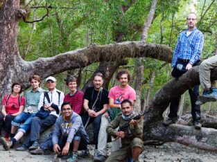Happy tourists after a jungle hike in sundarban