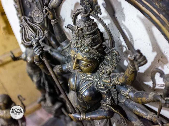 Brass Durga Statue with Detailed Ornamentation, Dhamrai Metal Craft (Bangladesh)