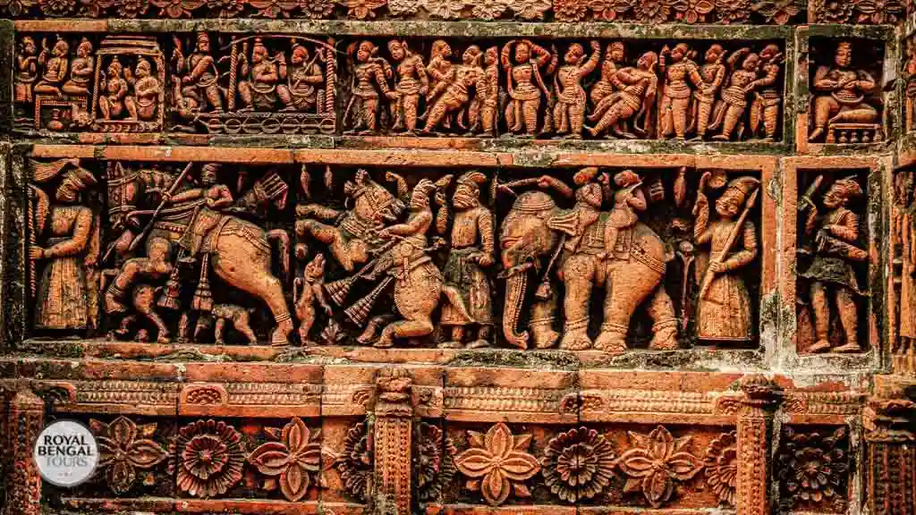 Terracotta facade of Kantaji Temple doorway, Bangladesh mythological scenes