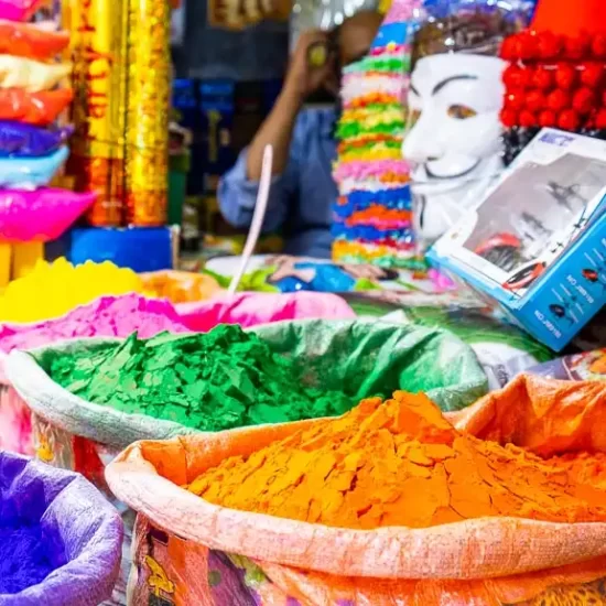 colorful powders are readu for holly festival in old dhaka