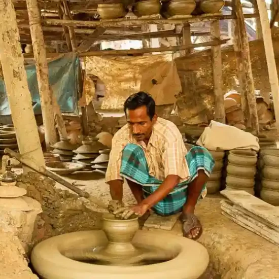 traditional pottery village visit during the backwater trip