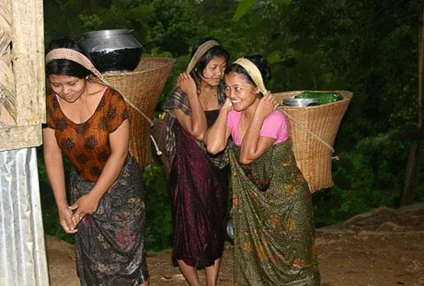 Sunset smiles Young Pangkhua farmers ending their day with pride