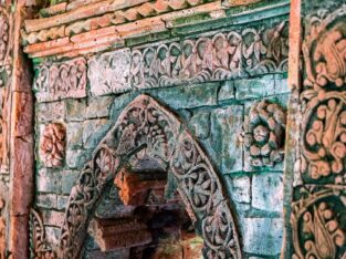 terracotta art work inside of goaldi mosque