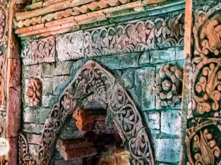 terracotta art work inside of goaldi mosque