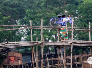 Scary bamboo bridge near otter fishing village in Bangladesh