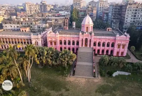 Aerial shot of Ahsan Manzil or Pink Palace tourist spot