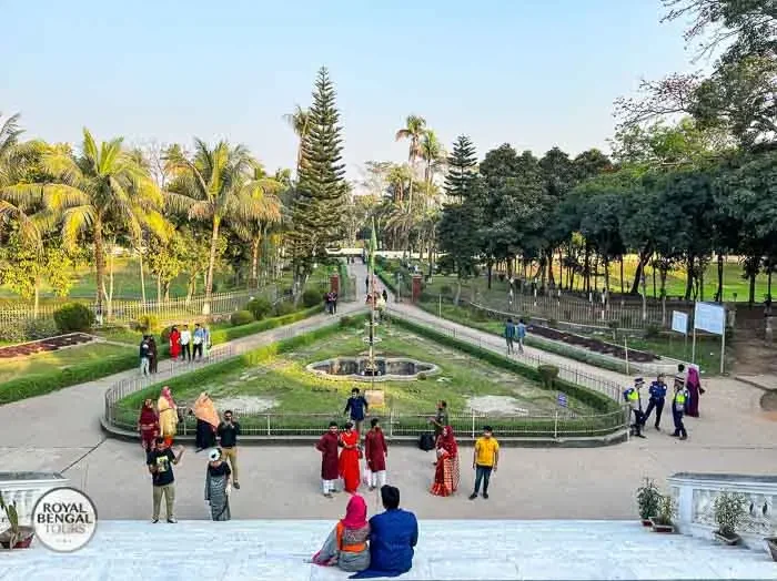 beautiful garden in front of Tajhat palace museum