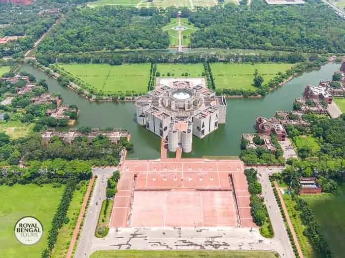 Aerial view of the National Parliament building in Dhaka, Bangladesh