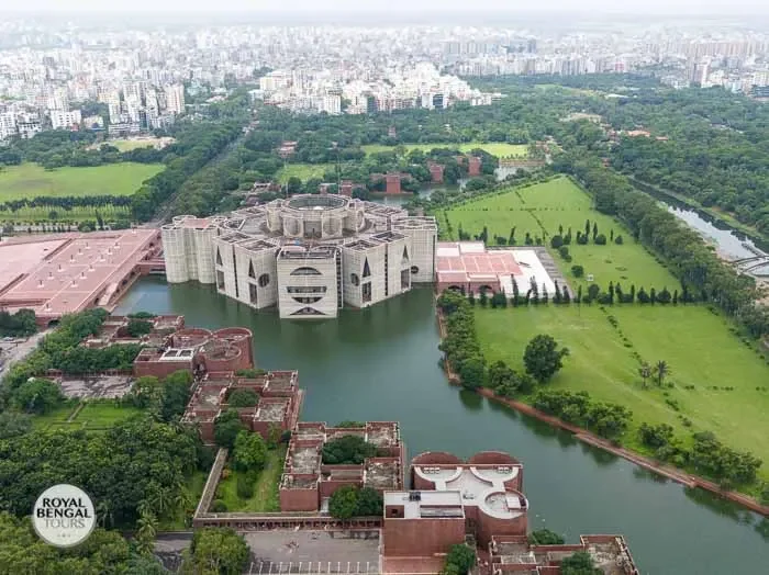 Bangladesh Parliament House, showcasing its circular design and expansive complex
