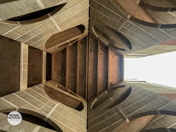 Interior view of National Parliament House, Bangladesh, showcasing its unique concrete ceiling design