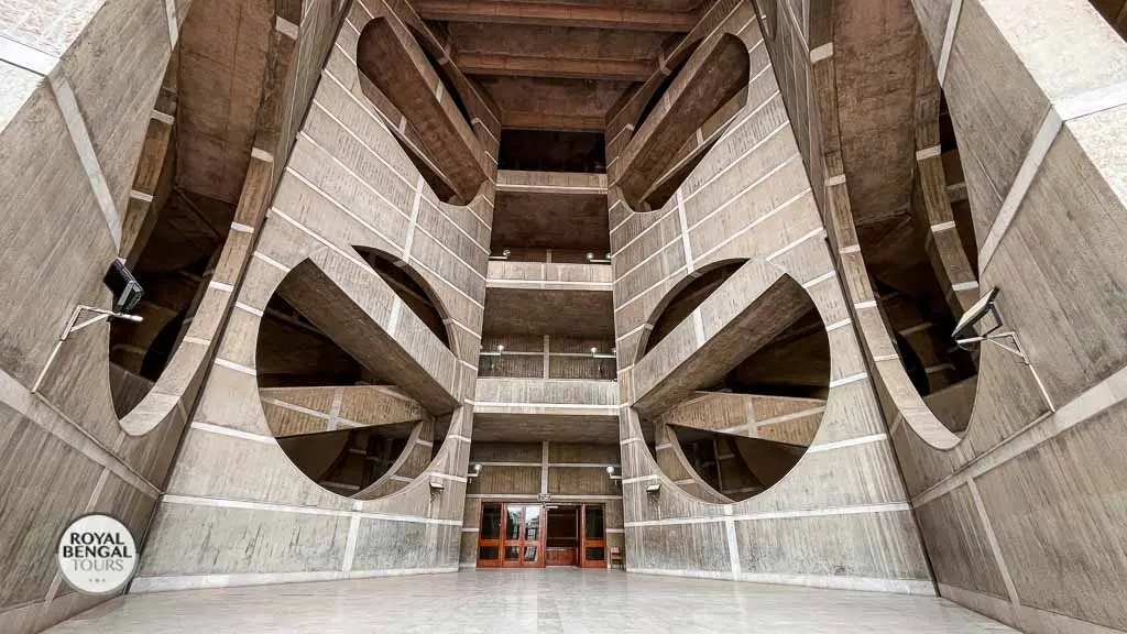 Jatiya Sangsad Bhaban's concrete geometric design by Louis Kahn.