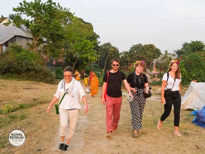 Tourists enjoying a walks through the scenic village of a Char in bangladesh