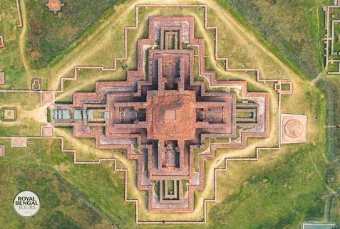 Aerial view of Somapura Mahavihara, a 8th-century Buddhist monastery in Paharpur, Bangladesh